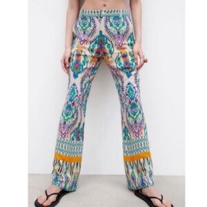 NWT ZARA patterned wide leg Colorful Patterned Women's Pants size medium